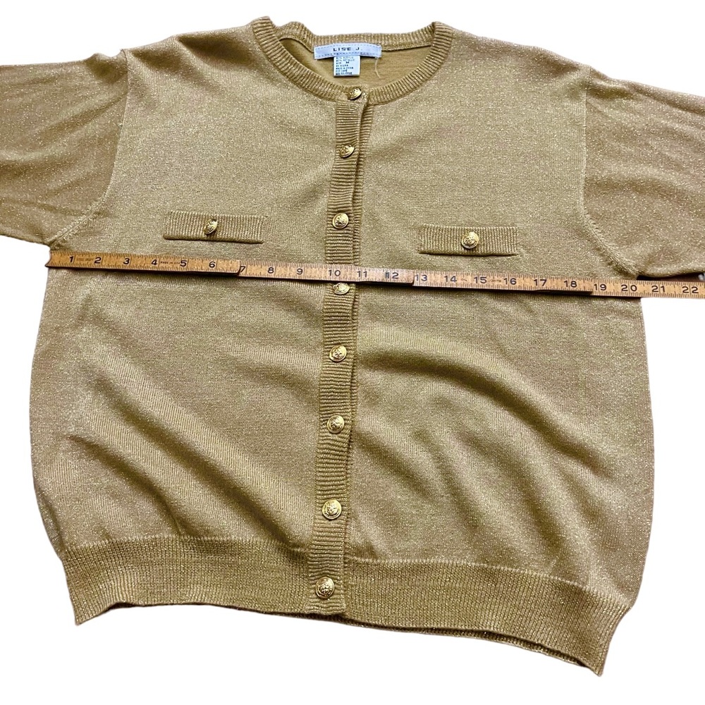 Sold/// 1990’s Vintage Blousy Gold Lurex Cardigan, Size Medium - Picture 7 of 8